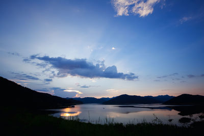 Scenic view of lake against sky during sunset