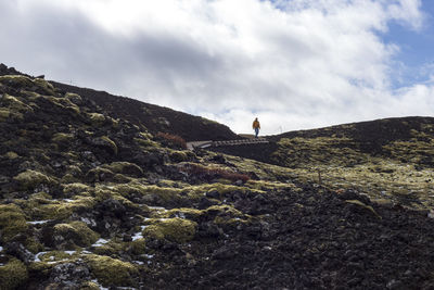 Low angle view of a hiker on the trail