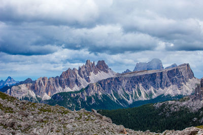 Scenic view of mountains against cloudy sky