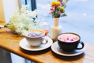 Close-up of coffee served on table