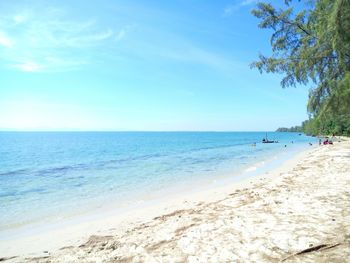 Scenic view of beach against blue sky