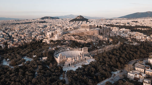 Aerial view of townscape against sky