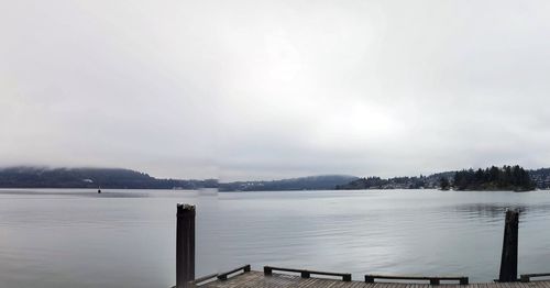 Scenic view of lake against sky during winter