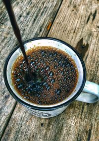 High angle view of coffee on table
