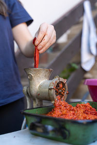 Close-up of man preparing food