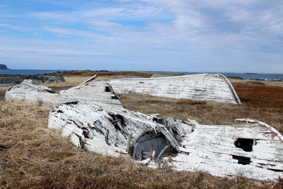 Sod church by atlantic ocean in newfoundland