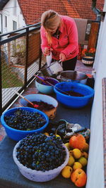 High angle view of fruits for sale in market