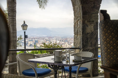 View of restaurant and buildings in city