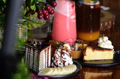 Close-up of christmas decorations on table