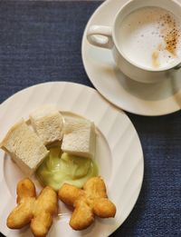 High angle view of breakfast on table