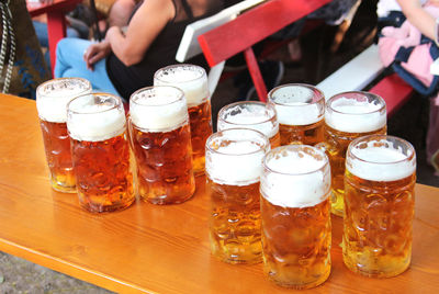 High angle view of beer glass on table