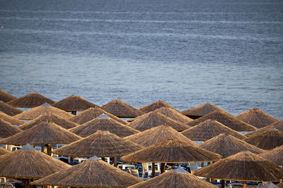 High angle view of sea shore against sky