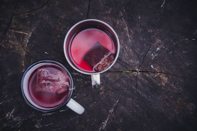 High angle view of drink on table