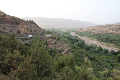 High angle view of landscape against clear sky