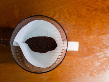 High angle view of coffee on table