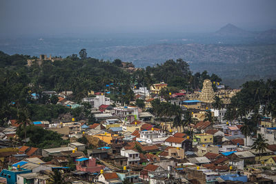 High angle view of townscape against sky