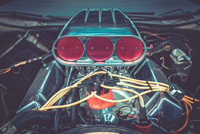 High angle view of red vintage car