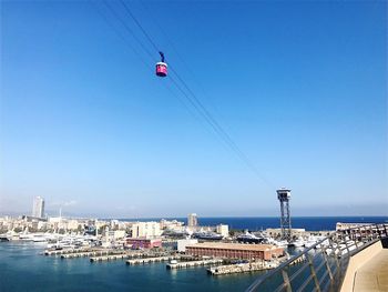 Ship in sea against clear blue sky