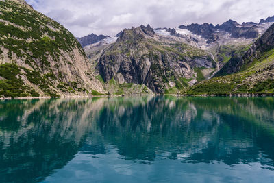 Panoramic view of the gelmer reservoir in switzerland.