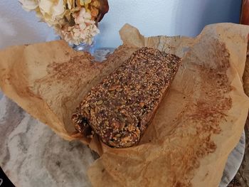 High angle view of food on table