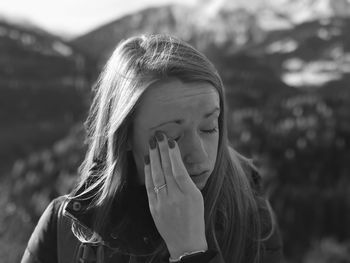 Close-up of young woman outdoors
