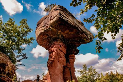 Low angle view of rock formation against sky