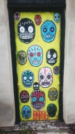 Close-up of circular object on wall