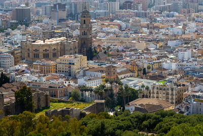 High angle view of buildings in city