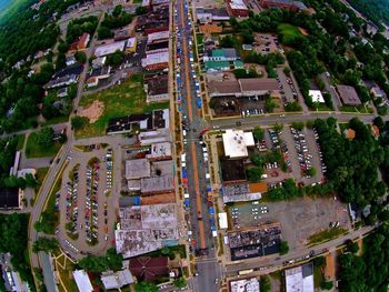 High angle view of street amidst buildings in city