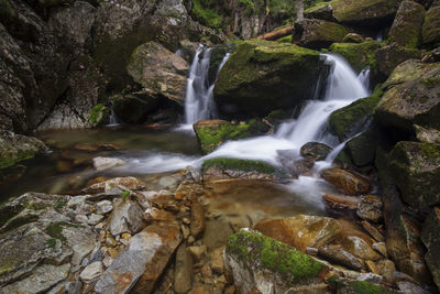 View of waterfall in forest in retezat mountains 