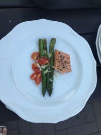 High angle view of salad in plate on table