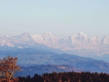 Scenic view of mountains against clear sky