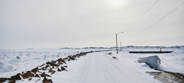 Scenic view of snow covered landscape against sky