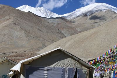 Tent on mountain against sky