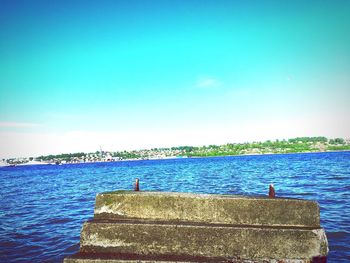 Scenic view of sea against clear blue sky