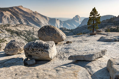 Panoramic view of rocks and mountains against sky