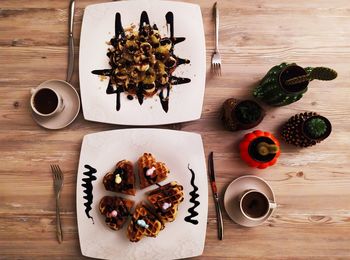 High angle view of coffee on table