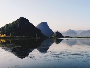 Scenic view of lake against clear sky