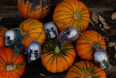 High angle view of pumpkins