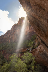 Scenic view of waterfall against sky