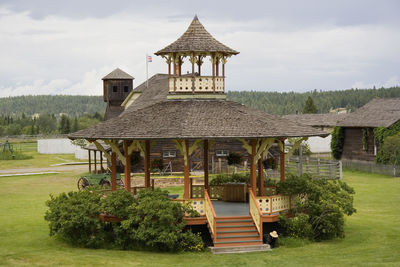 Gazebo in park against sky