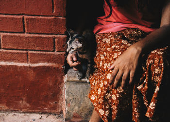 Girl holding pet cat close to her