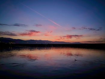 Scenic view of lake against sky during sunset