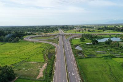 High angle view of green landscape