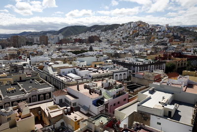High angle view of buildings in city