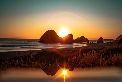 Scenic view of sea against sky during sunset