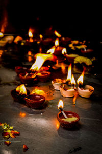 Close-up of illuminated candles