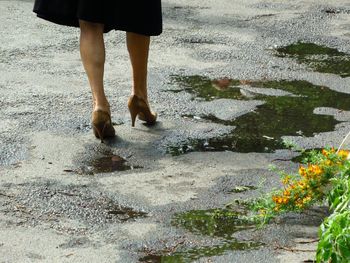 Low section of woman standing on ground