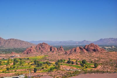 Scenic view of landscape against clear blue sky