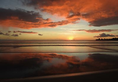 Scenic view of sea against orange sky